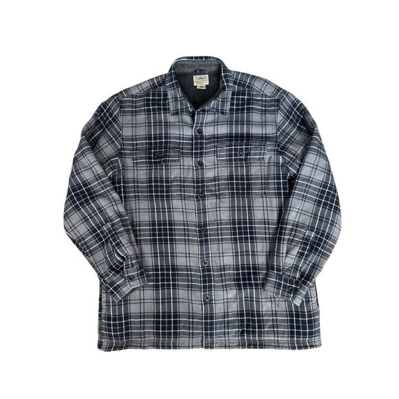 L.L. Bean Other - L.L. Bean Men’s L Fleece-Lined Flannel Shirt Traditional Fit Plaid Shacket Gray